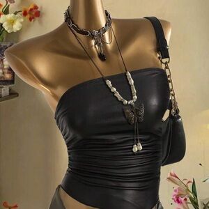 SHEIN Black Faux Leather Crop Top